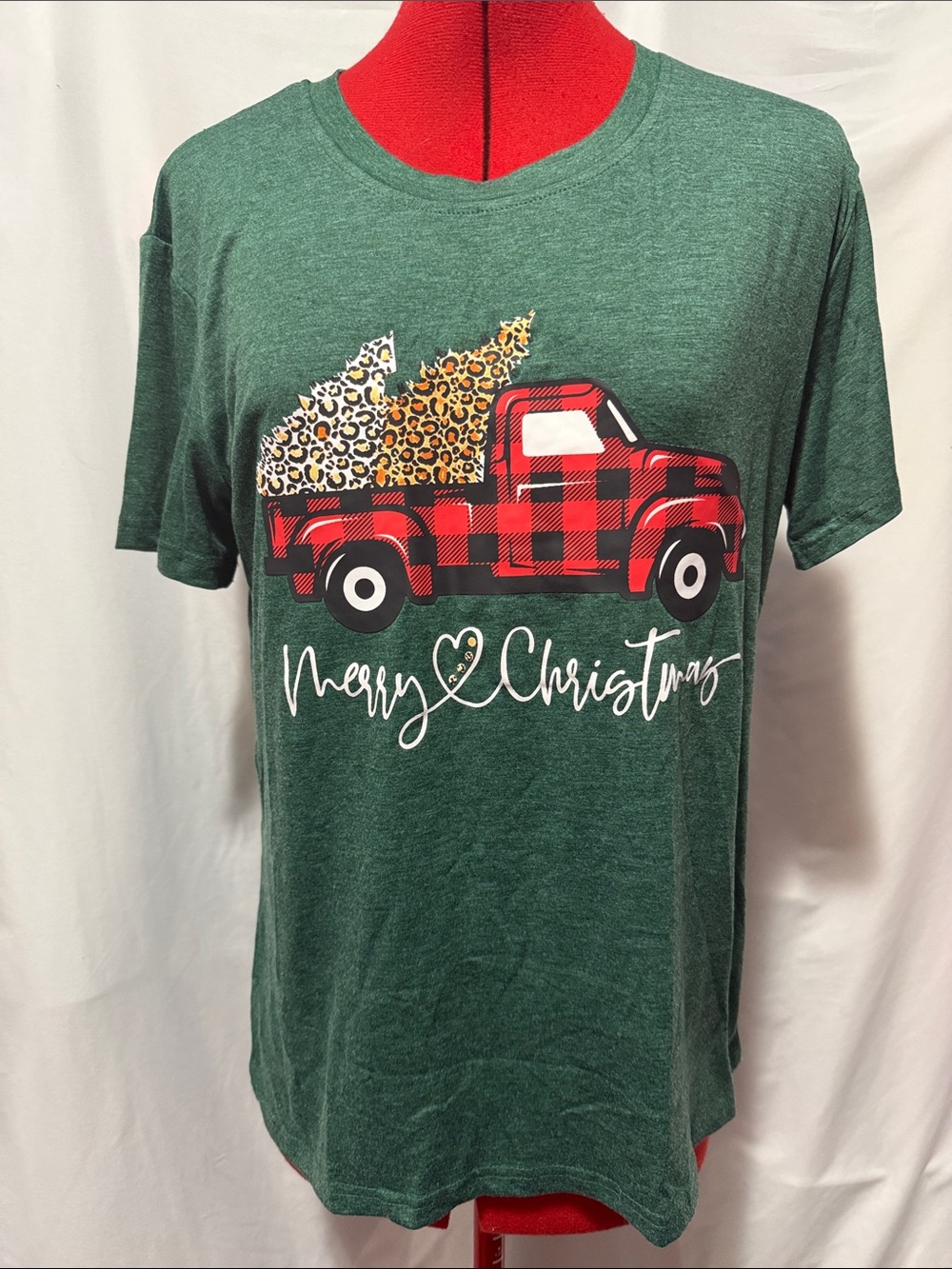 Women's Green Merry Christmas Truck Short Sleeve Tee